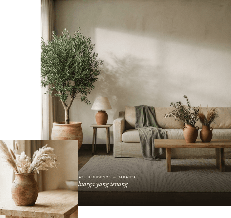 Ruang tamu dengan desain interior modern